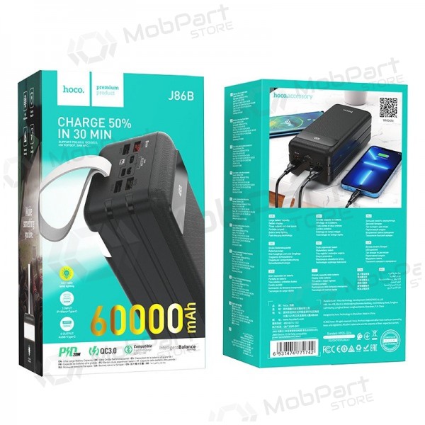 Batteria esterna Power Bank Hoco J86B 22.5W PD+Quick Charge 3.0 60000mAh nero