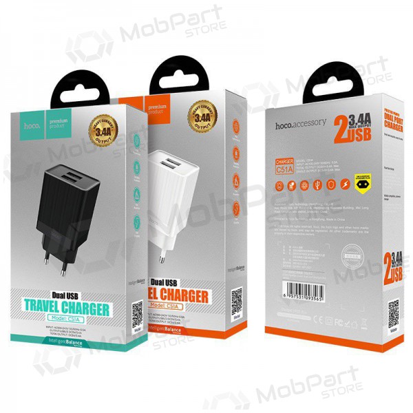Caricatore HOCO C51A Prestige power Dual USB (5V 3.4A) (bianca)