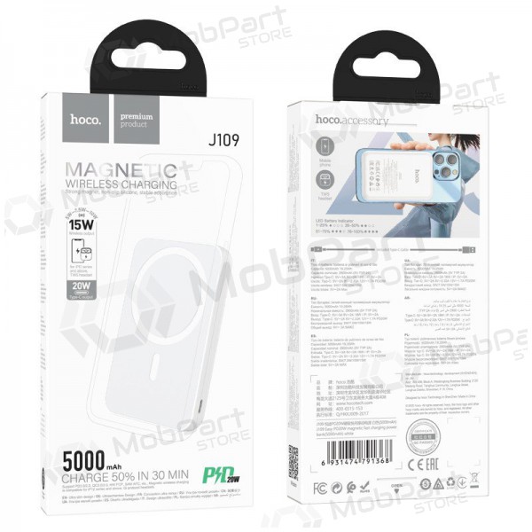Batteria esterna Power Bank Hoco J109 PD20W Magnetic 5000mAh bianco