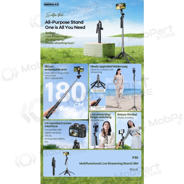 Bastone per selfie Remax P30 1.8m nero