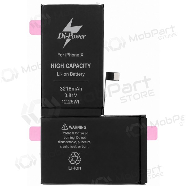 Batteria Apple iPhone X, accumulatore Di-Power 3216 mAh (capacità aumentata)