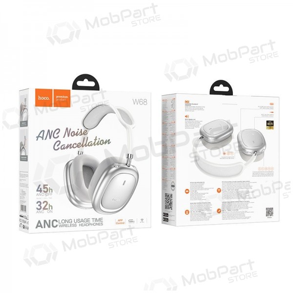 Cuffie wireless con microfono Hoco W68 ANC Bluetooth argento
