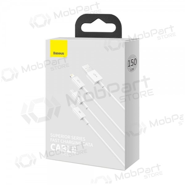 Cavo Baseus Superior USB - microUSB+Lightning+Type-C 3.5A 1.5m (bianca) CAMLTYS-02 Cavo Baseus Superior USB - microUSB+Lightning+Type-C 3.5A 1.5m (bianca) CAMLTYS-02