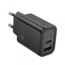 Caricabatterie per telefono Hoco N63 30 W GaN USB-C + USB-A nero
