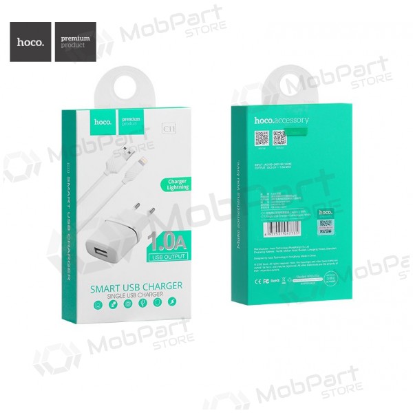 Caricatore HOCO C11 Smart USB + lightning (5V 1A) (bianca)