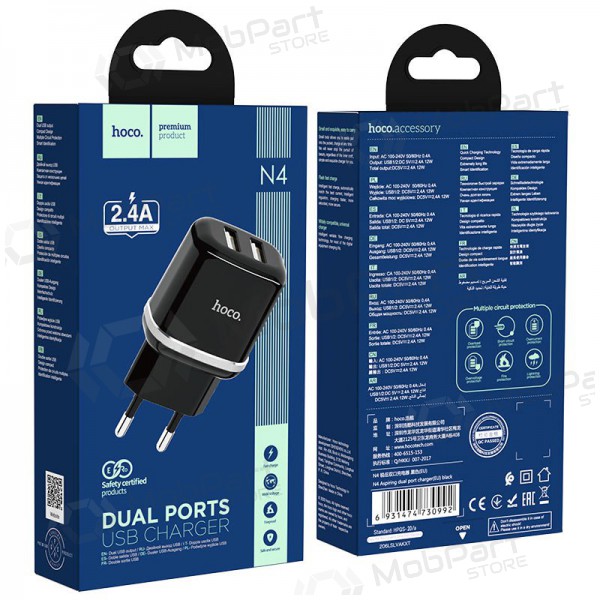 Caricatore Hoco N4 x 2 USB  jungtimis (2.4A) (nero)