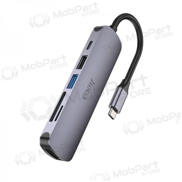 Adattatore USB-C Hoco HB28 USB-C a HDMI + USB 3.0 + USB 2.0 + SD + TF + PD grigio