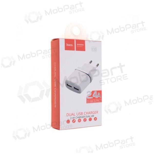 Caricatore HOCO C12 Smart Dual USB (5V 2.4A) (bianca)