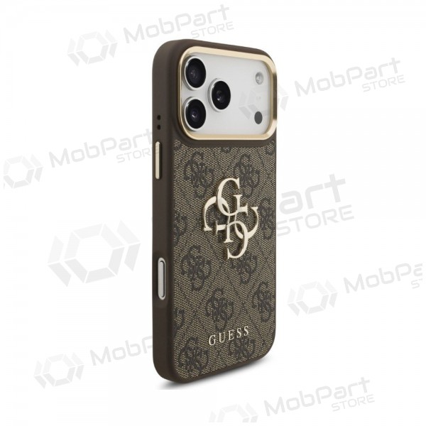 Custodia per Apple iPhone 18 Pro Max - Guess PU Leather 4G Metal Logo Gold Frame (marrone)