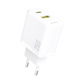 Caricabatterie per telefono Dudao A26T 25 W GaN USB-C + USB-A bianco