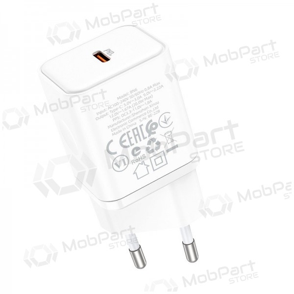 Caricatore buitinis Borofone BN6 Type-C PD+QC3.0 20W, bianca