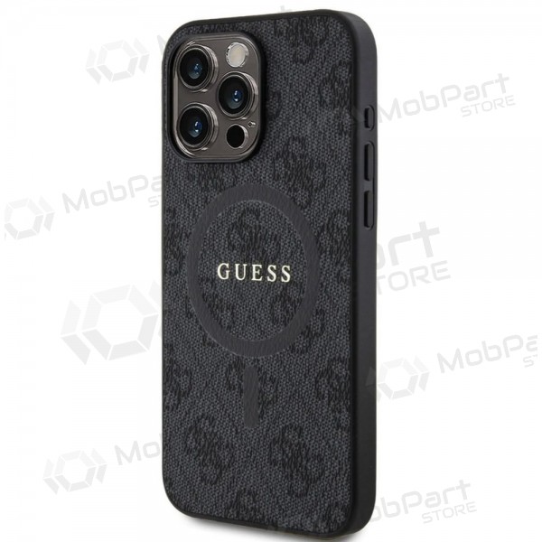 Custodia per Apple iPhone 15 Pro Max - Guess PU Leather 4G Colored Ring MagSafe (nera)