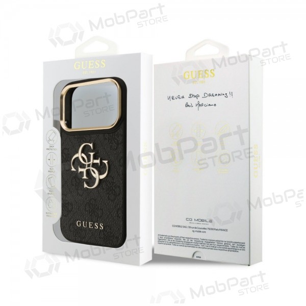 Custodia per Apple iPhone 18 Pro - Guess PU Leather 4G Metal Logo Gold Frame (nera)