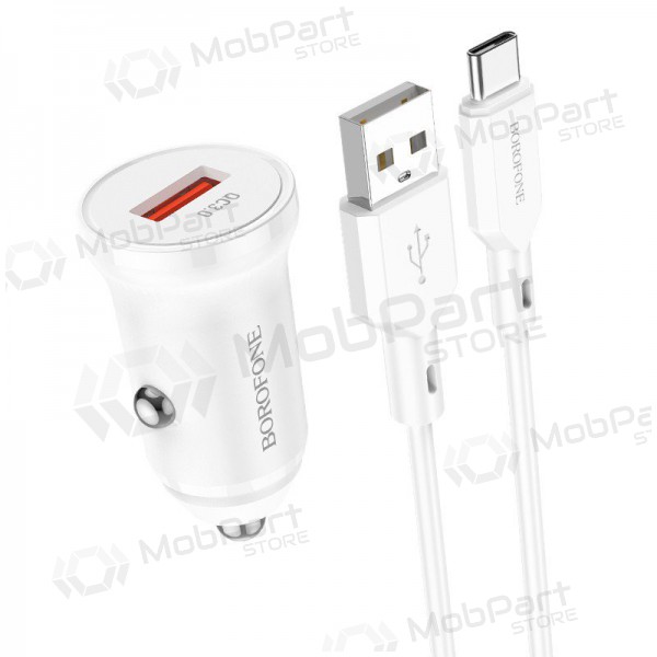 Caricatore automobilinis Borofone BZ18 Quick Charge 3.0 18W + Type-C (bianca)