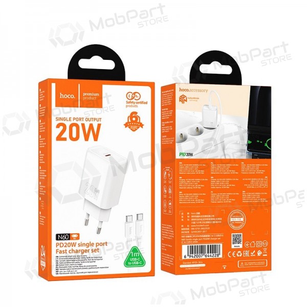 Caricabatterie per telefono Hoco N60 GaN USB-C con cavo USB-C da 1 m bianco