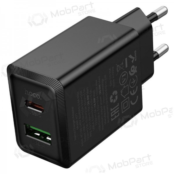 Caricabatterie per telefono Hoco N71 30 W GaN USB-C + USB-A nero