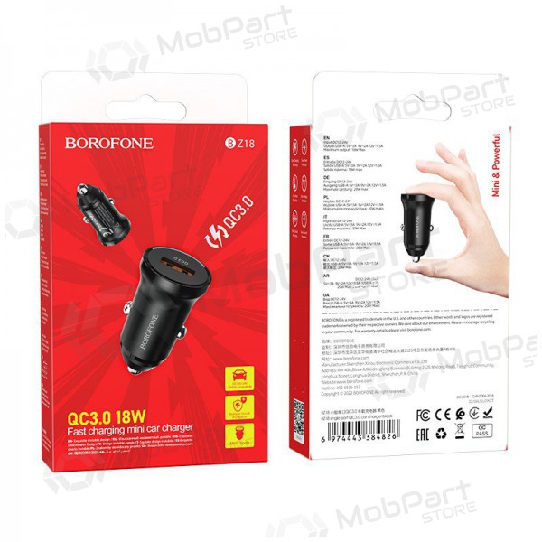 Caricatore automobilinis Borofone BZ18 Quick Charge 3.0 18W (nero)