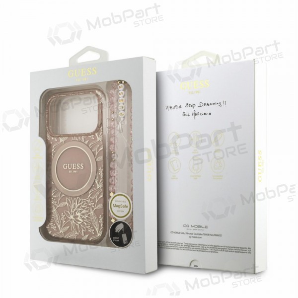 Custodia per Apple iPhone 18 Pro - Guess IML Flowers Allover Strap MagSafe (rosa)