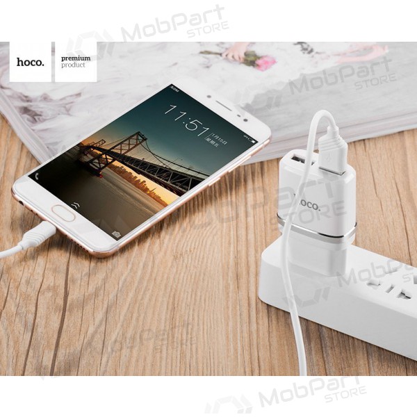 Caricatore HOCO C12 Smart Dual USB + Lightning cavo (5V 2.4A) (bianca)