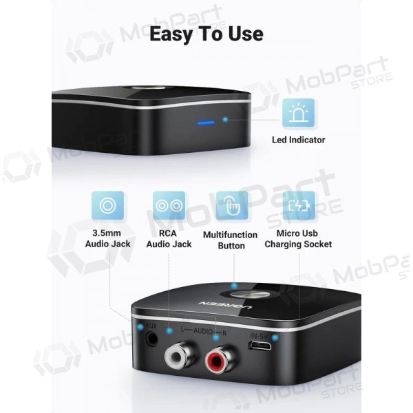 Adattatore Bluetooth Ugreen CM123 2xRCA AUX Bluetooth 5.0 nero