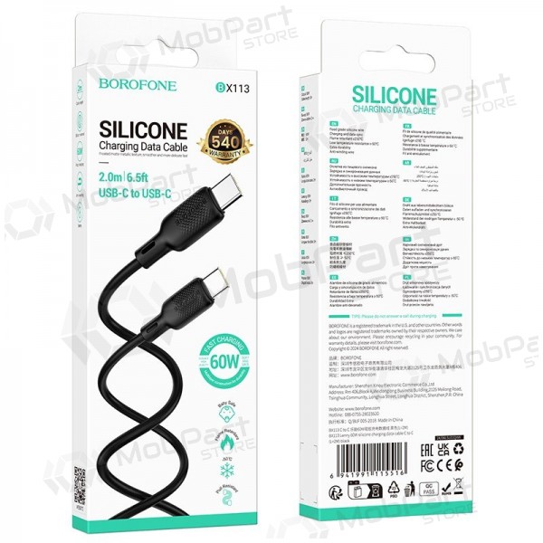 USB cavo Borofone BX113 60W USB-C to USB-C 2.0m nero