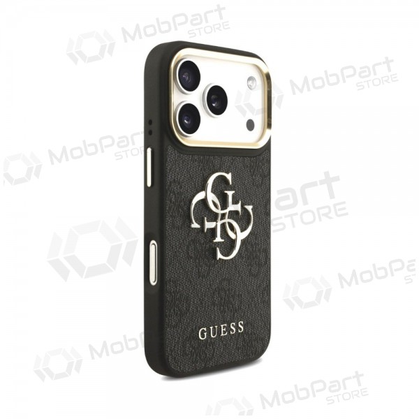 Custodia per Apple iPhone 18 Pro - Guess PU Leather 4G Metal Logo Gold Frame (nera)