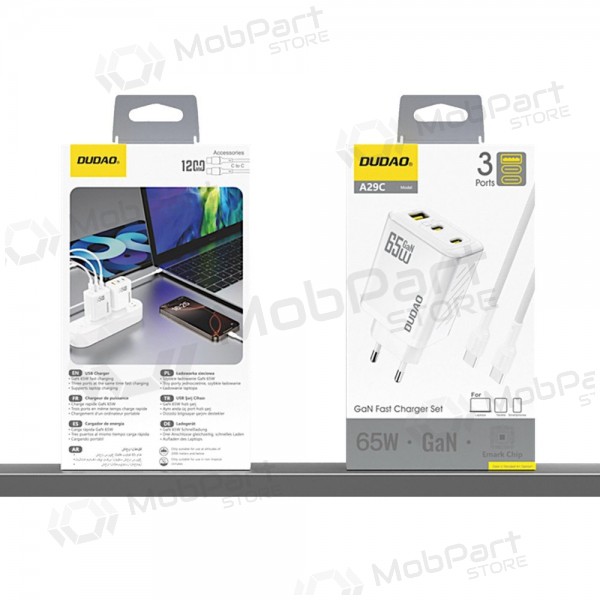 Caricabatterie per telefono Dudao A28PC 45 W GaN 2x USB-C con cavo USB-C 1 m nero