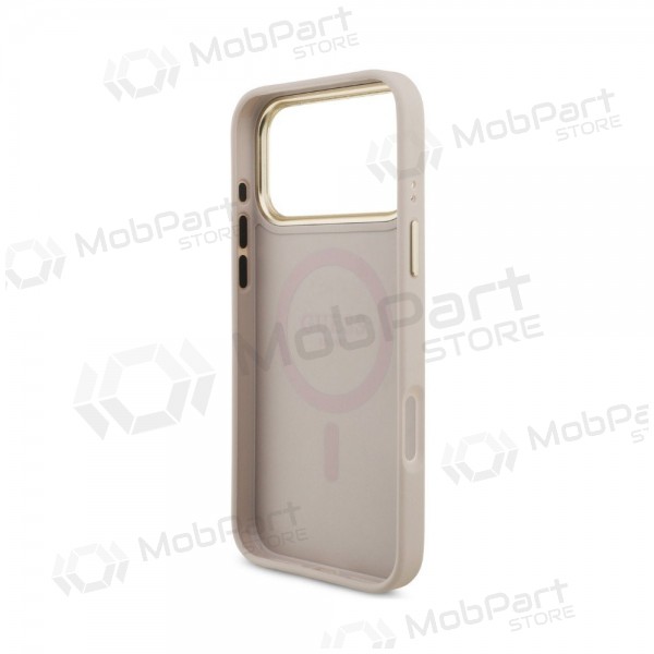 Custodia per Apple iPhone 18 Pro - Guess PU Leather 4G Strass Triangle Logo Gold Frame MagSafe (rosa)