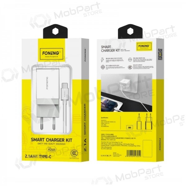 Caricabatterie telefono Foneng K210 10 W USB-A USB-C bianco