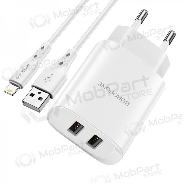 Caricatore Borofone BN2 2xUSB 2.1A + Lightning (bianca)