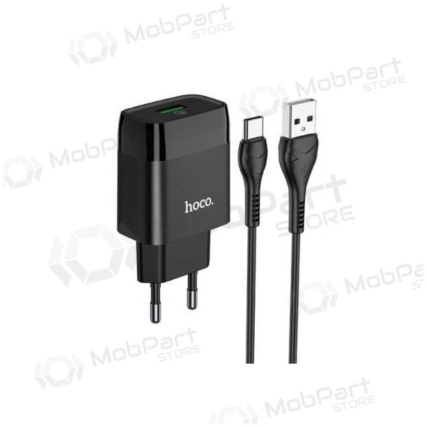 Caricatore HOCO C72Q Glorious USB + type-C cavo (QC3.0) (nero)