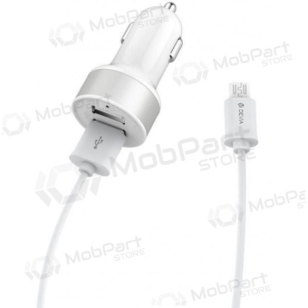 Caricatore automobilinis Devia Smart x 2 USB (2.4A) + microUSB (bianca)