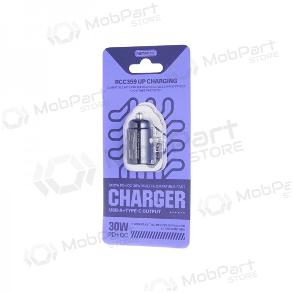 Caricabatterie da auto per telefono Remax RCC359 30 W USB-C + USB-A nero