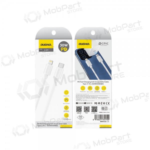 Cavo Lightning Dudao L4X USB-C a Lightning 1.2 m 30 W bianco