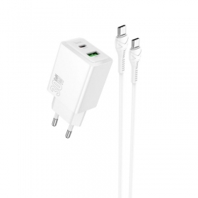Caricabatterie per telefono Hoco N71 30 W GaN USB-C + USB-A con cavo USB-C 1 m bianco