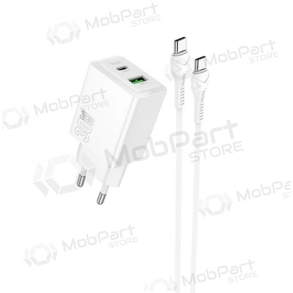 Caricabatterie per telefono Hoco N71 30 W GaN USB-C + USB-A con cavo USB-C 1 m bianco