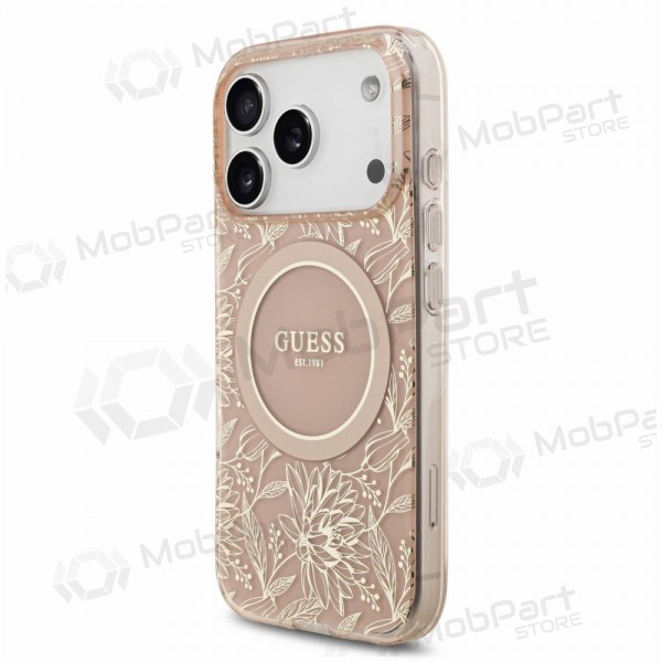 Custodia per Apple iPhone 18 Pro - Guess IML Flowers Allover Strap MagSafe (rosa)