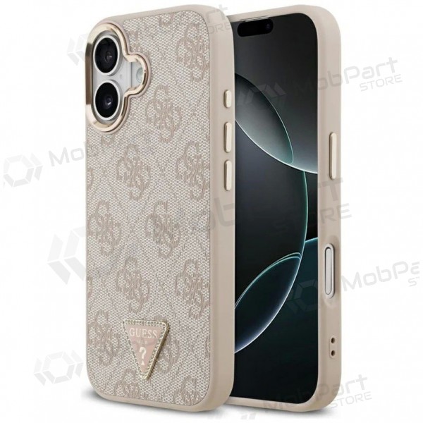 Custodia per Apple iPhone 17 - Guess PU Leather 4G Strass Triangle Logo Gold Frame MagSafe (rosa)