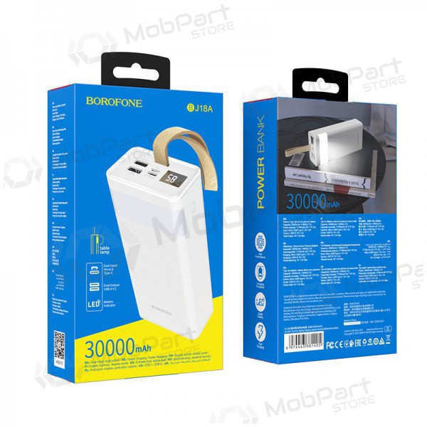 Batteria esterna Power Bank Borofone BJ18A 2xUSB 2A 30000mAh bianco Batteria esterna Power Bank Borofone BJ18A 2xUSB 2A 30000mAh bianco