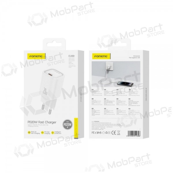 Caricabatterie per telefono Foneng EU69 20 W USB-C bianco.