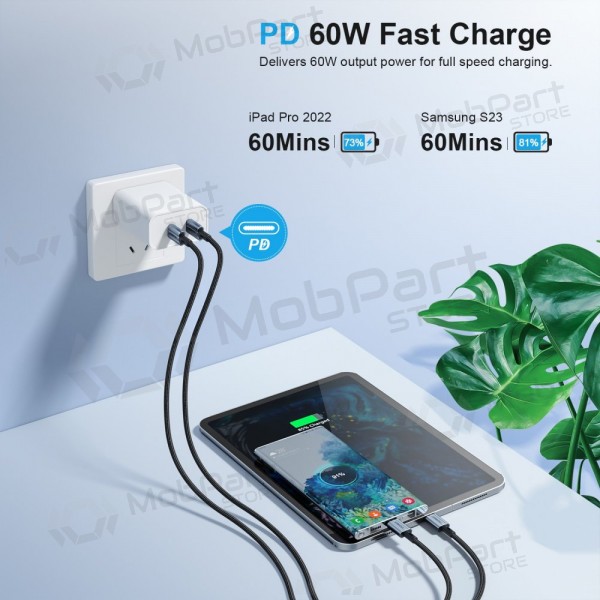 USB cavo Choetech XCC-1015 USB-C to USB-C PD60W 2.0m nero