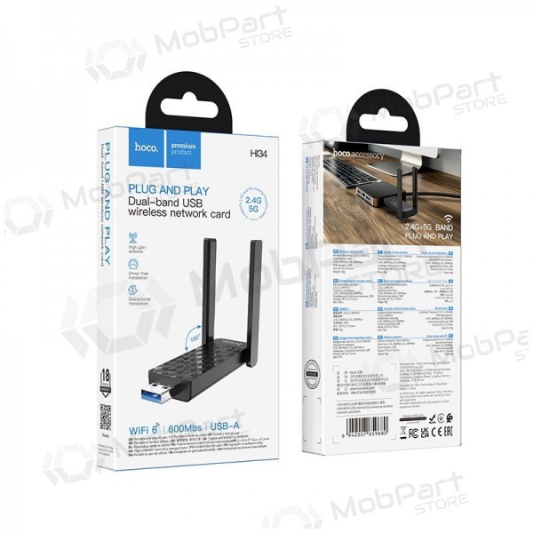 Adattatore Wi-Fi USB Hoco HI34 USB 3.0 Wi-Fi 6 nero