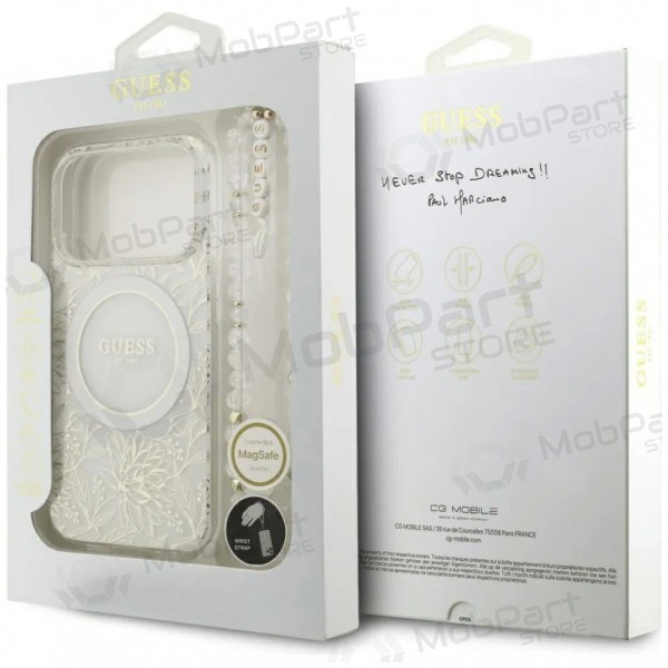Custodia per Apple iPhone 18 Pro Max - Guess IML Flowers Allover Strap MagSafe (bianca)