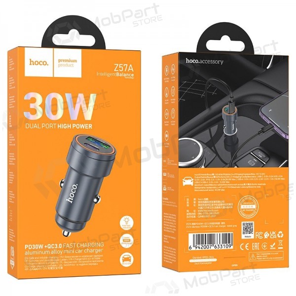 Caricabatterie per telefono da auto Hoco Z57A 30 W USB-C + USB-A