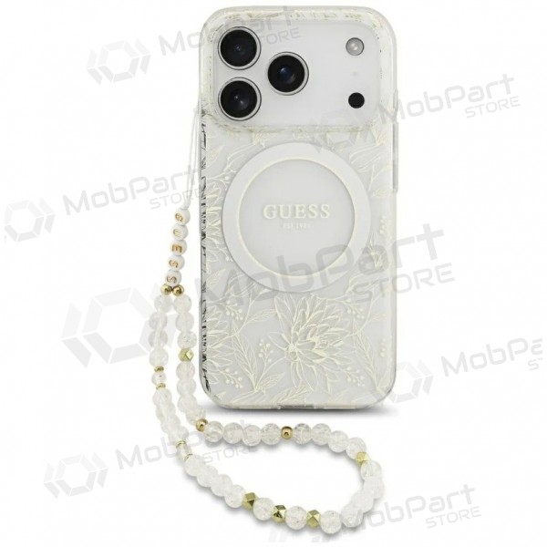 Custodia per Apple iPhone 18 Pro - Guess IML Flowers Allover Strap MagSafe (bianca)