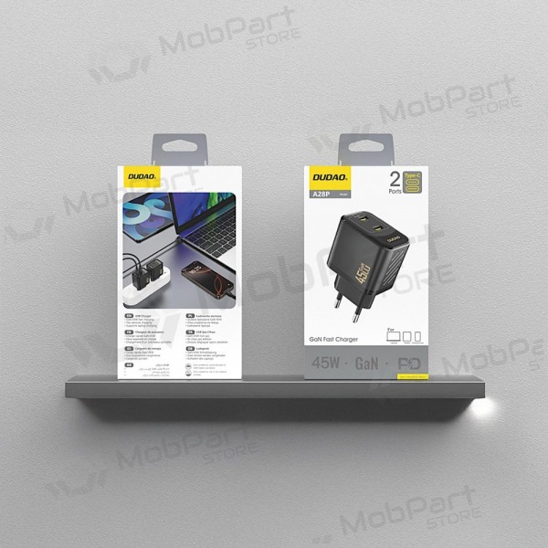 Caricabatterie per telefono Dudao A28P 45 W GaN 2x USB-C nero