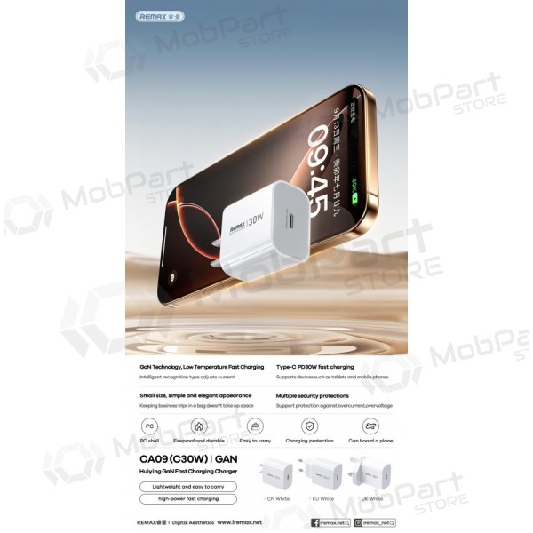 Caricabatterie per telefono Remax CA09 30 W USB-C bianco