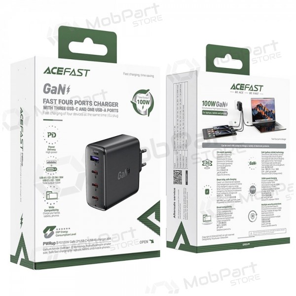 Caricabatterie per telefono Acefast A94 100 W GaN 3x USB-C + USB-A nero