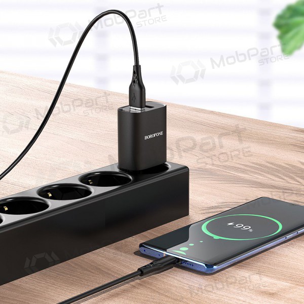 Caricatore Borofone BN2 2xUSB 2.1A + USB Type-C (nero)
