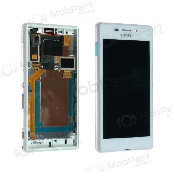 Sony Xperia M2 D2303 / M2 D2305 / M2 Aqua D2403 schermo / display (bianca) (con una cornice) (service pack) (originale)